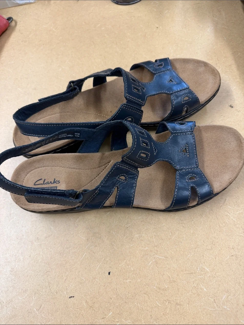Clarks Women's Dark Blue Leather Slingback Sandals